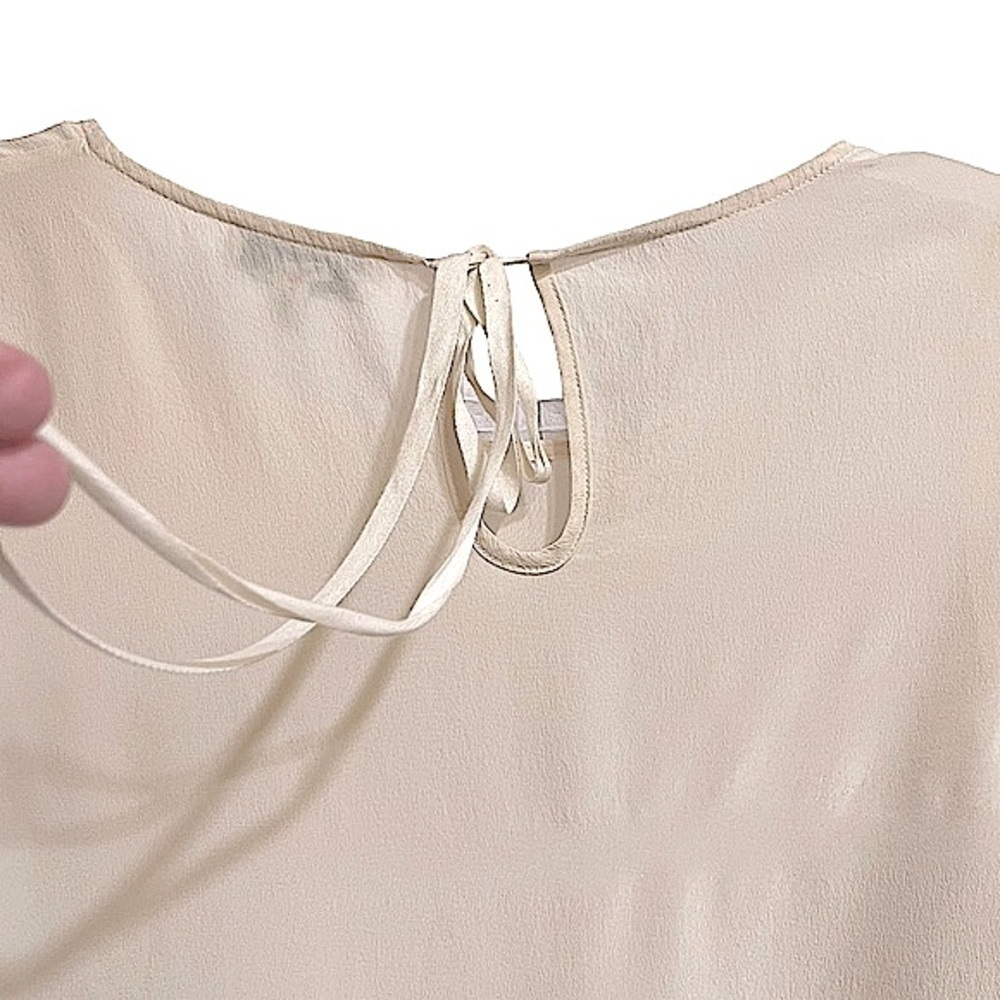 Chris Benz Semi Sheer Beige Silk Crepe Popover Top Tie Neck Size 8 - Picture 7 of 12